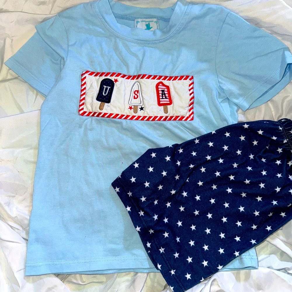 3T boys red white and popcicle outfit